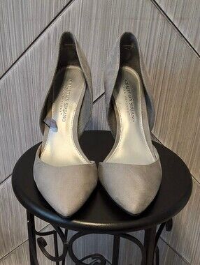 Christian Siriano Size 6 1/2 Gray Suede Pointed Toe D'Orsay Stiletto Pumps Heels